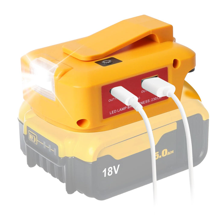 USB Akku Adapter für Dewalt 18V Akku, LED Arbeitslicht Konverter mit Dual-USB-Ladeanschlüssen & DC-P