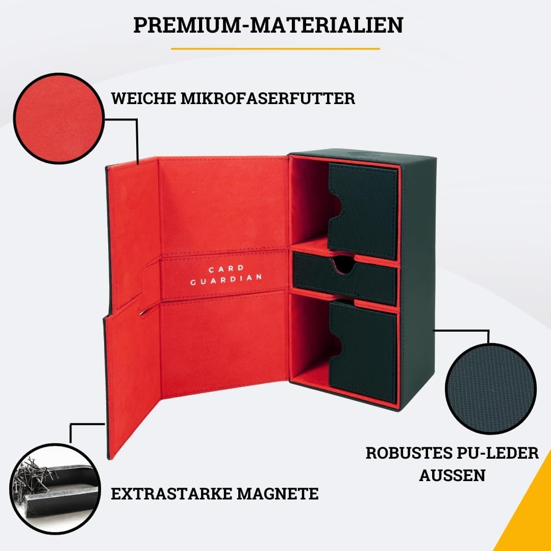 Card Guardian - Premium Deck Sammelkarten Box für 200 Karten Sammelkartenspiele TCG (Schwarz), Schwa