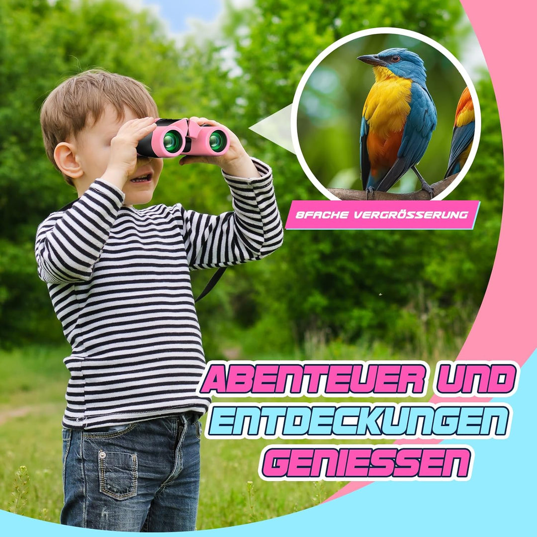 Geschenk Mädchen 3-12 Jahre, Kinder Ferngläser Spielzeug Mädchen, Stossfestes Kompaktes Fernglas Ost