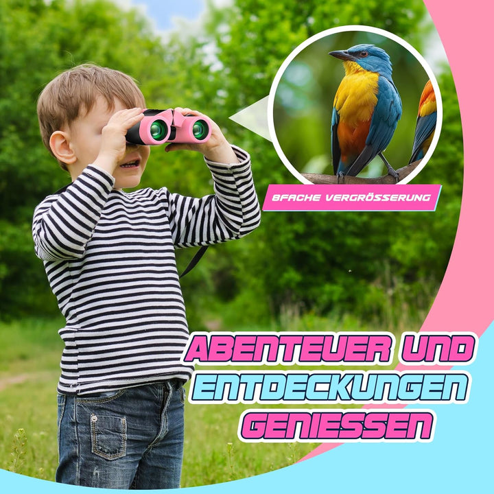 Geschenk Mädchen 3-12 Jahre, Kinder Ferngläser Spielzeug Mädchen, Stossfestes Kompaktes Fernglas Ost