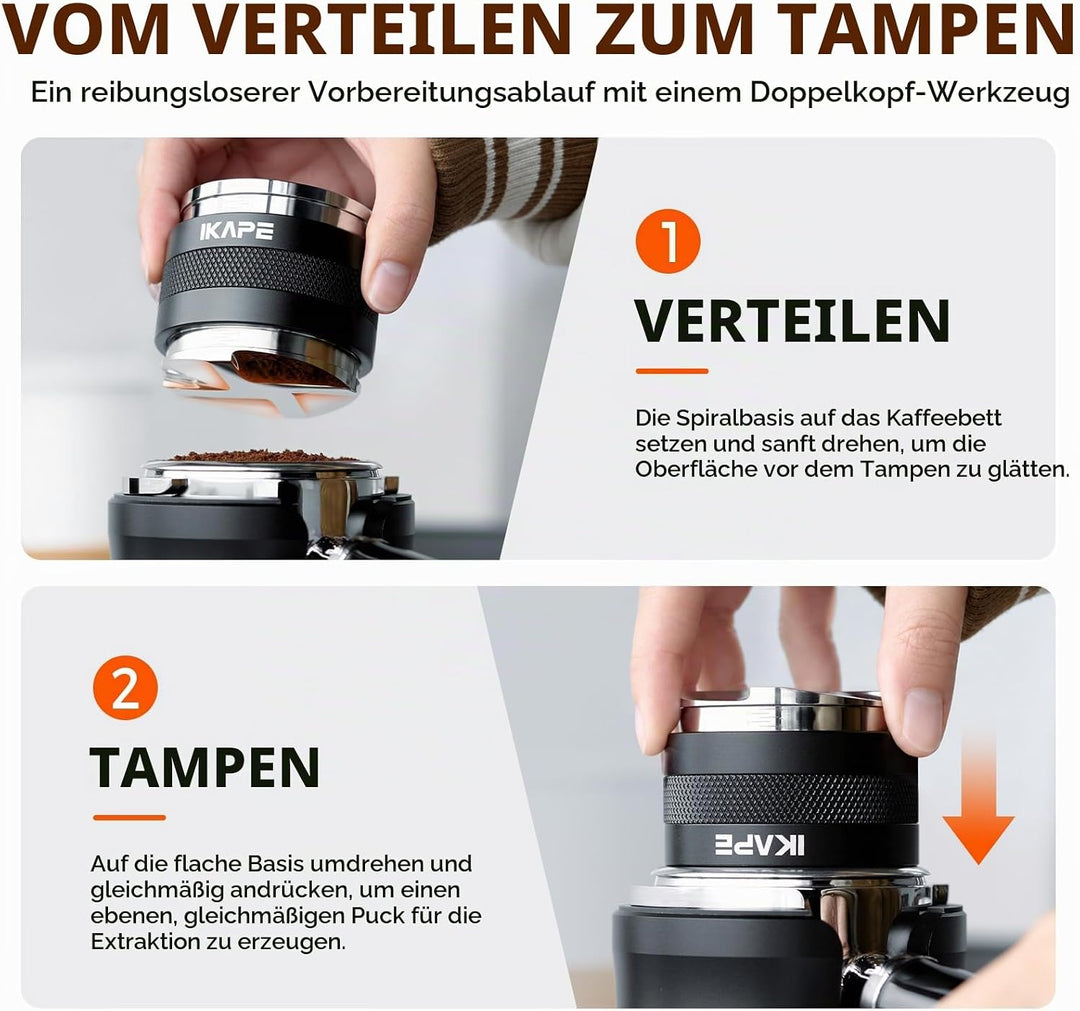 IKAPE Coffee Products, 58mm Kaffeeverteiler &amp; Handstampfer, Espresso-Verteiler mit Einstellbarer Tie