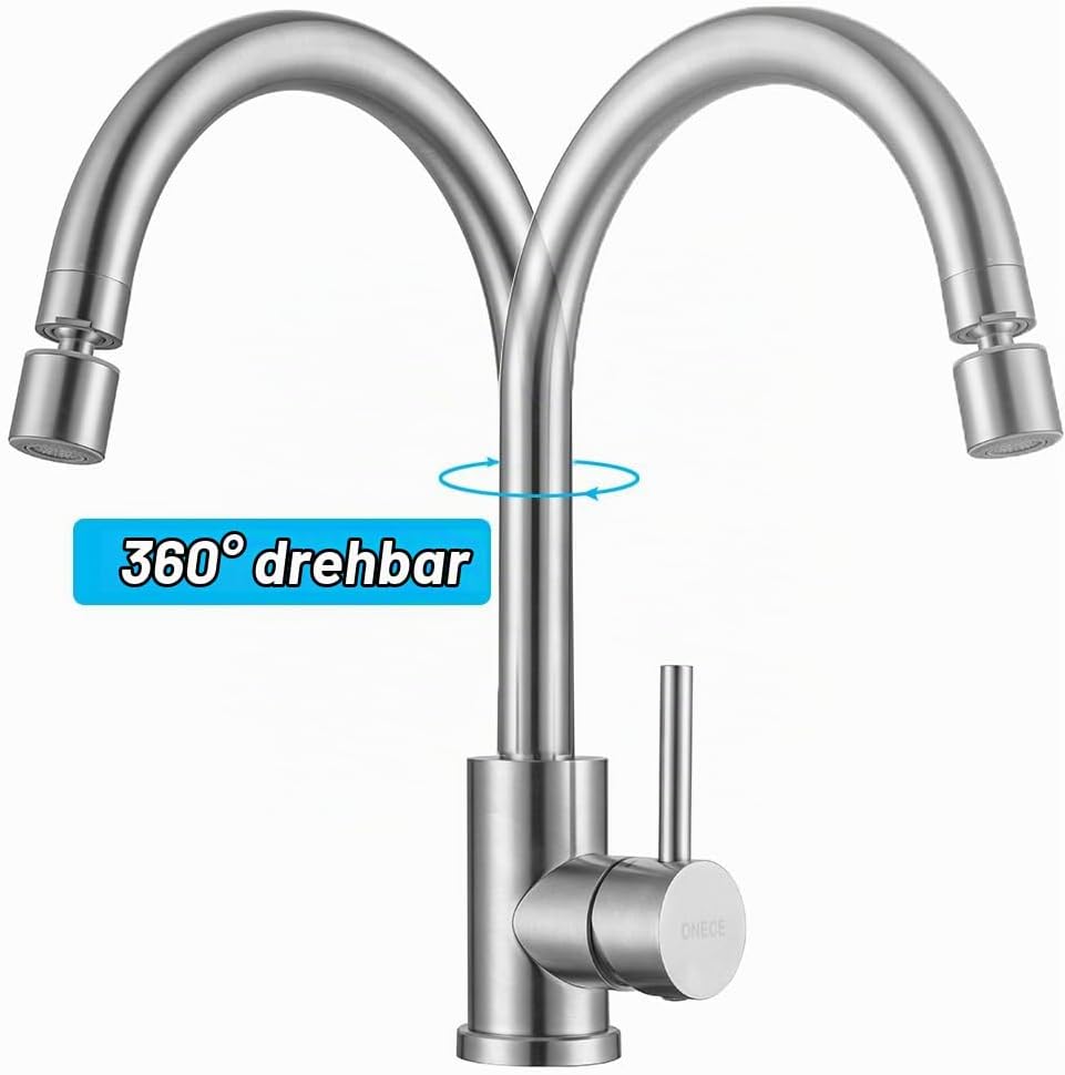 ONECE Küchenarmatur mit 2 Modi Brause, Wasserhahn Küche Hochdruck Spültischarmatur aus Edelstahl, 36