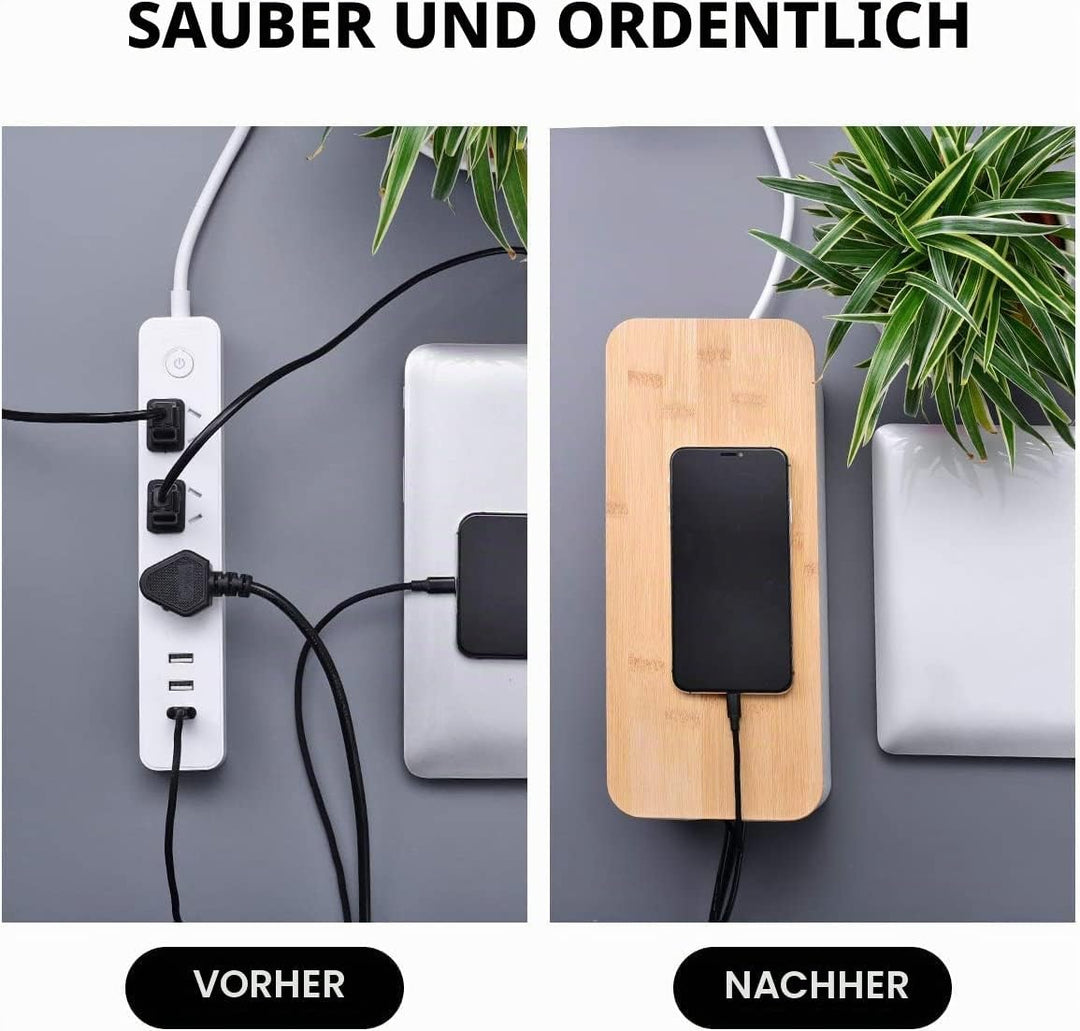 SENENQU 3er-Set Kabelbox Schwarz, Grosse Kabel Organizer Box mit Holzdeckel für Kabel, Grosse und Kl