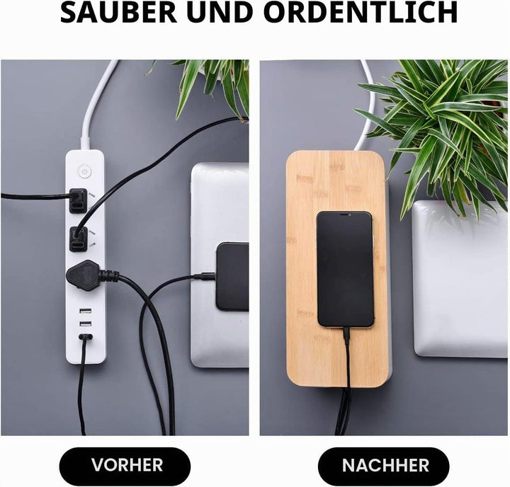 SENENQU 3er-Set Kabelbox Schwarz, Grosse Kabel Organizer Box mit Holzdeckel für Kabel, Grosse und Kl