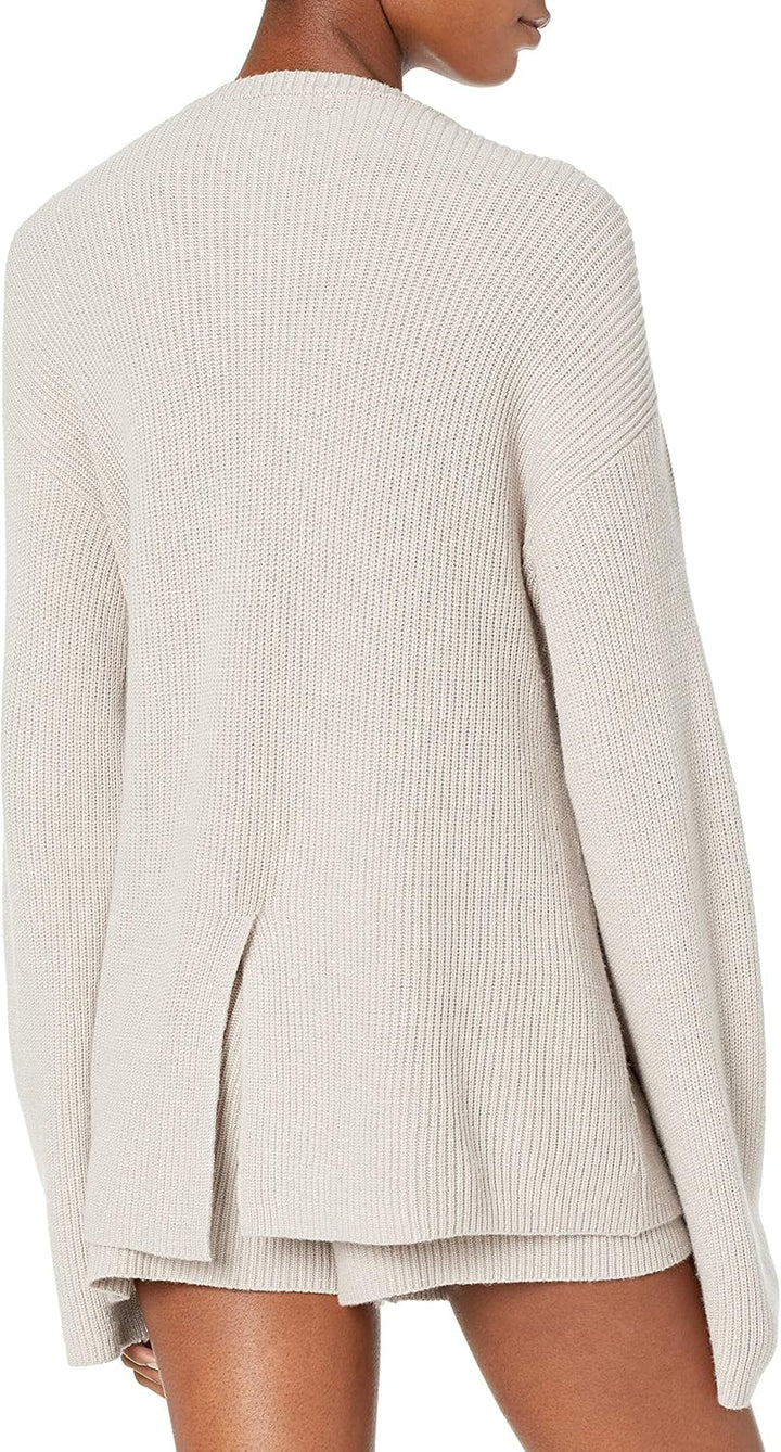 The Drop Rippstrick-Pullover Alice für Damen, Rundhalsausschnitt, geschlitzte Rückseite XXS Porpoise