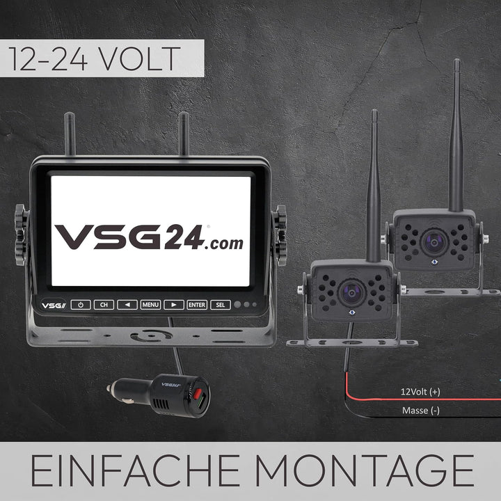 VSG24 Element Wired HD – Wetterfestes 7 Zoll HD Funk-Rückfahrkamera Set – 2 IP68 Kameras – Splitscre