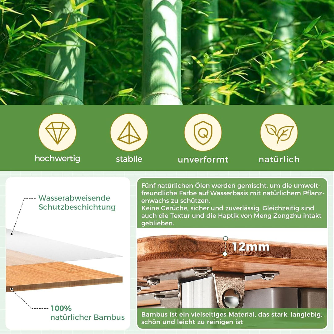 KingCamp Campingtisch Bambus Klapptisch höhenverstellbar (45/52 / 65 cm) für 2-4 Personen Campingtis