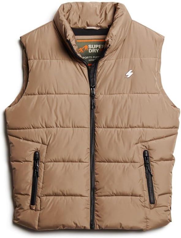 Superdry Herren Sportpuffer Gilet Jacke M Fossil Brown, M Fossil Brown