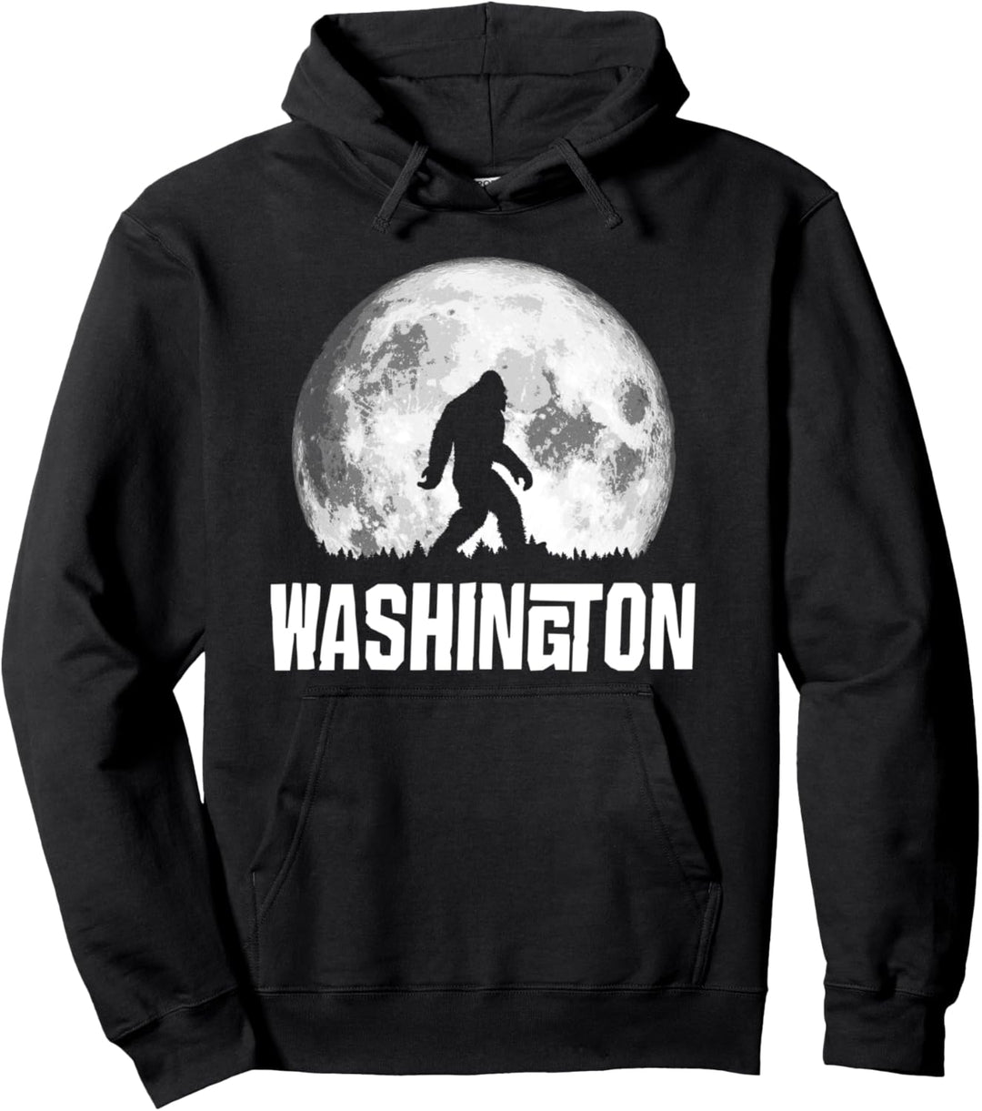 Washington Bigfoot Vintage Full Moon Retro Squatch Pullover Hoodie