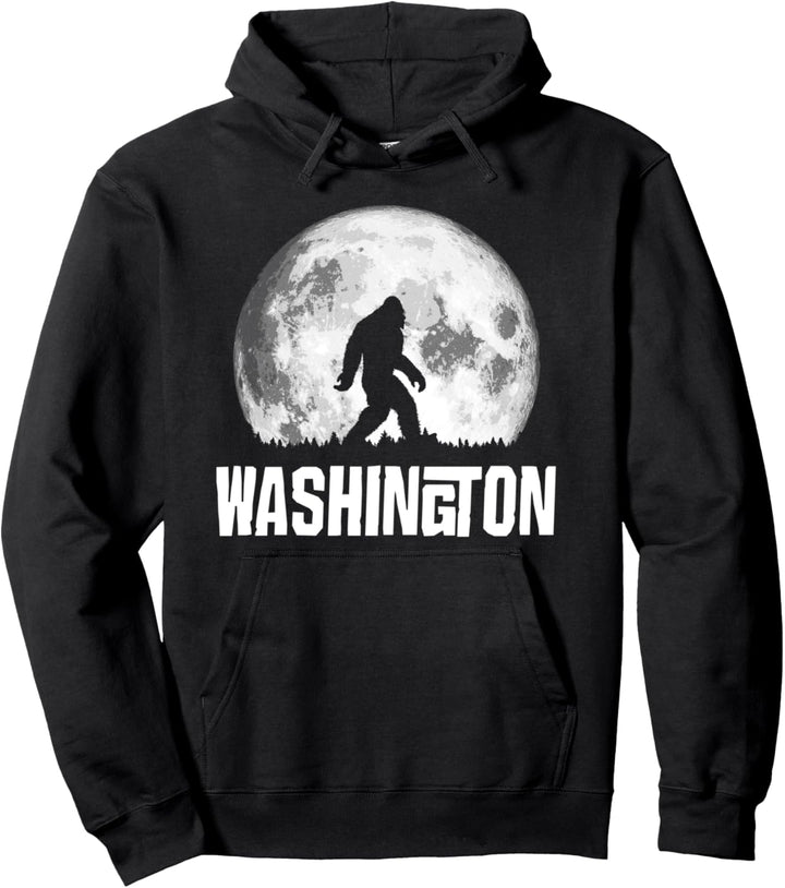 Washington Bigfoot Vintage Full Moon Retro Squatch Pullover Hoodie