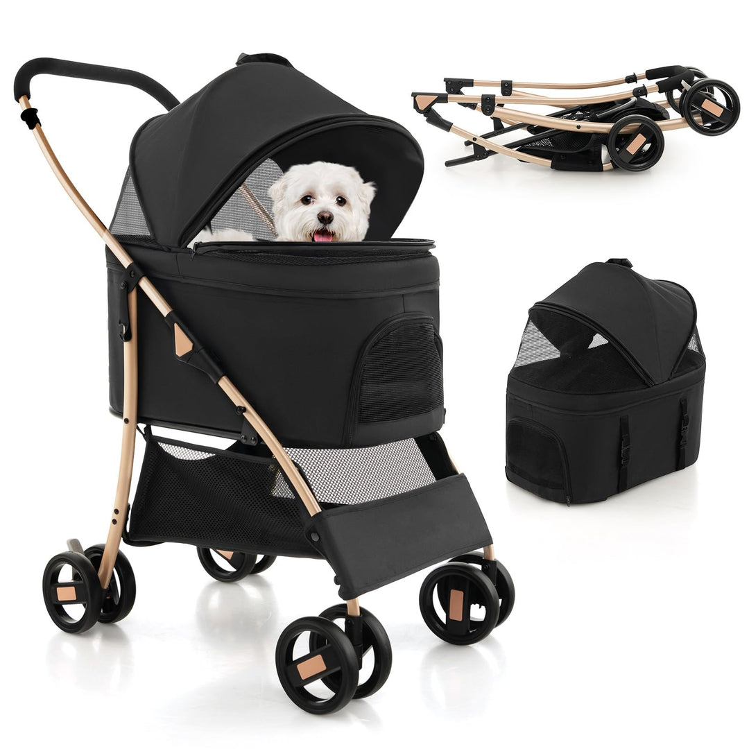 COSTWAY 3 in 1 Hundewagen, Hundebuggy klappbar, bis 15 kg, Haustierwagen mit Netzfenstern | verstell