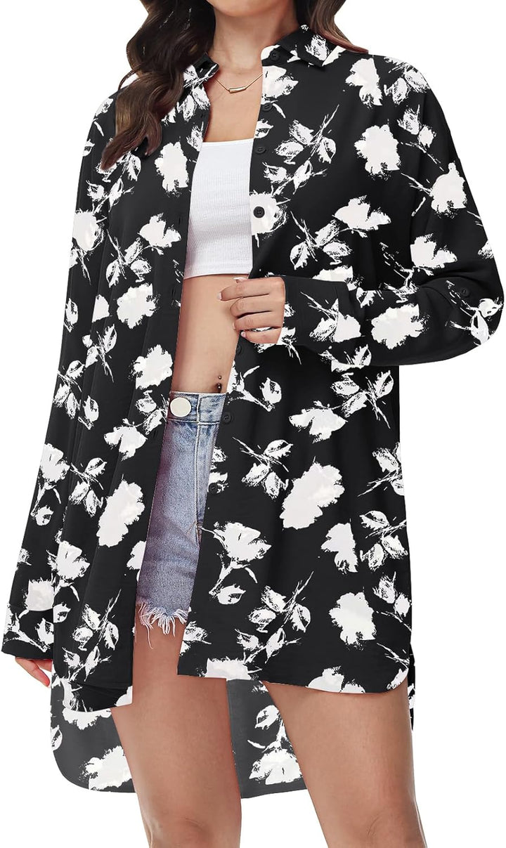 Damen Bluse V-Ausschnitt Hemdbluse Langarm Lässiges Hemd zum Knöpfen Langarmshirt Casual Oberteile A