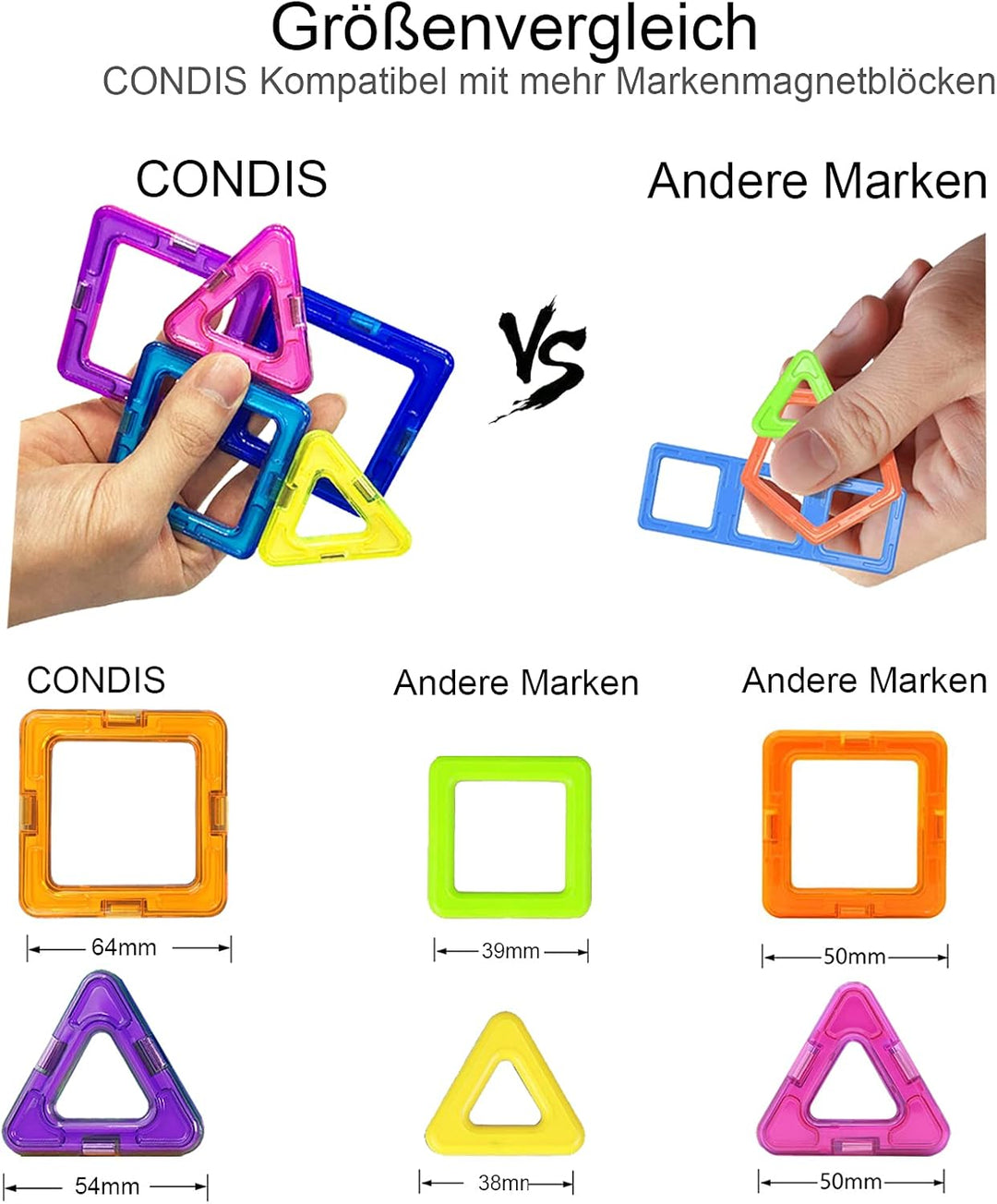 CONDIS Magnetische Bausteine 160 Teile, Magnetspielzeug Magneten Magnetbausteine Spielzeug Magnetspi