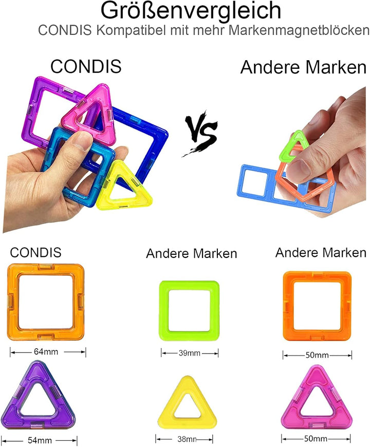 CONDIS Magnetische Bausteine 160 Teile, Magnetspielzeug Magneten Magnetbausteine Spielzeug Magnetspi