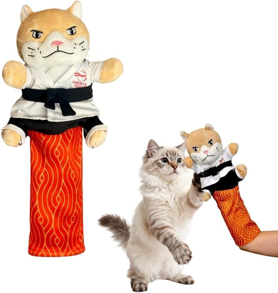 Handpuppe für Katzen mit Unterarmschutz, bewegliche Gliedmassen, 53 cm | Plüsch-Tierpuppe, weich und