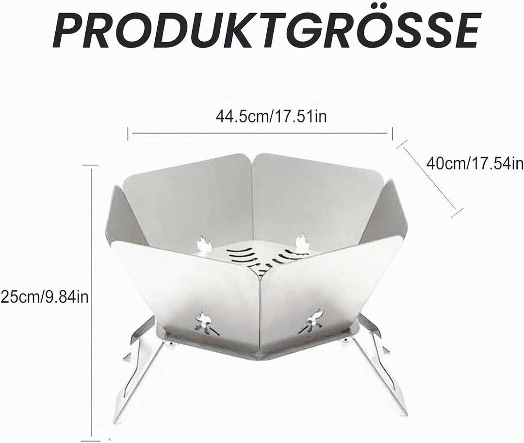 Tragbare Feuerstelle für Camping, Faltbare Feuerstelle Edelstahl Outdoor, Camping Feuerschale für Pi