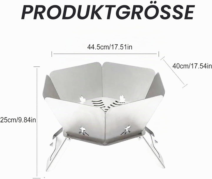 Tragbare Feuerstelle für Camping, Faltbare Feuerstelle Edelstahl Outdoor, Camping Feuerschale für Pi