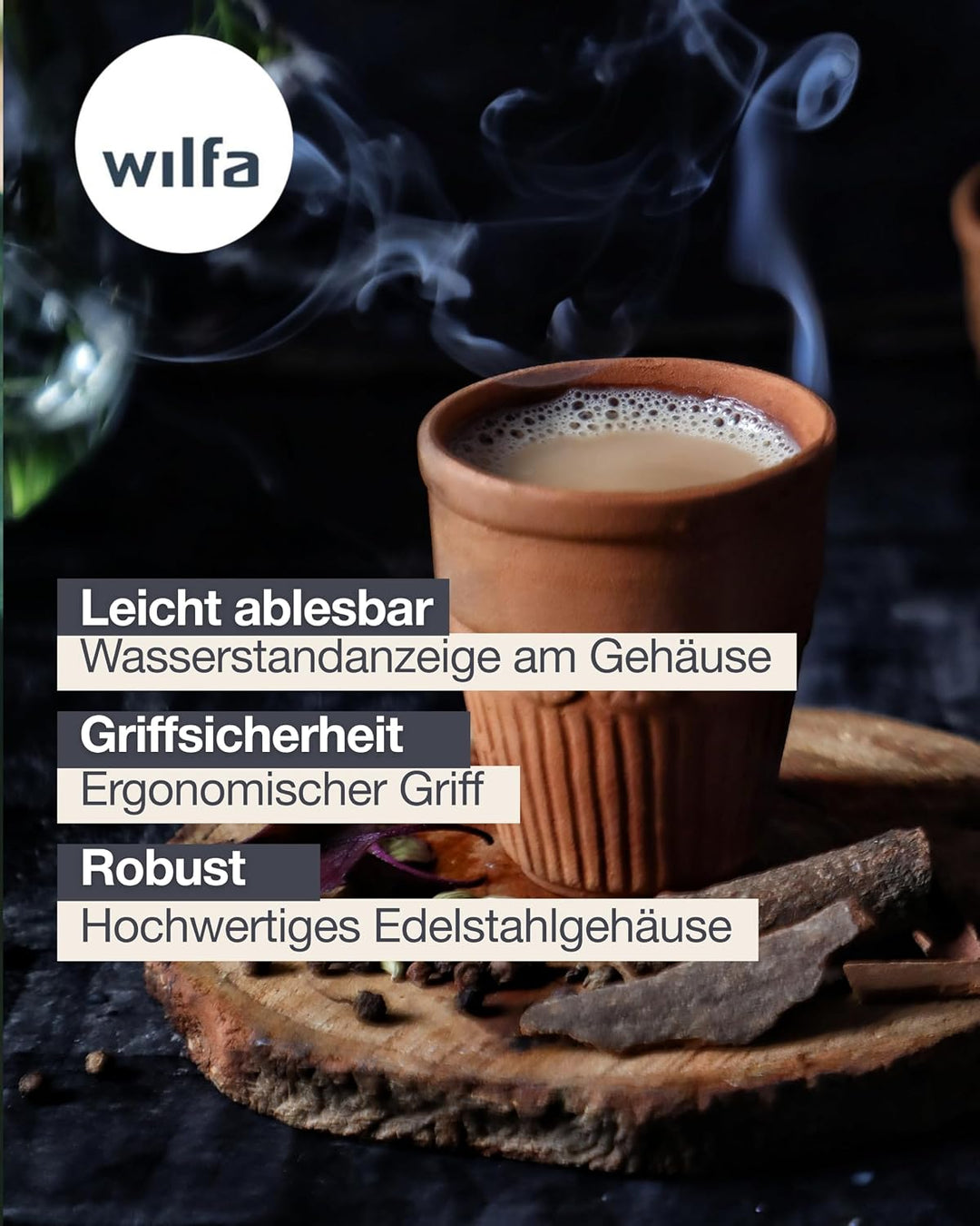 Wilfa SVART FORMAT Wasserkocher - mit einem Fassungsvermögen von 1,25 Liter, 2200 Watt, aussenliegen