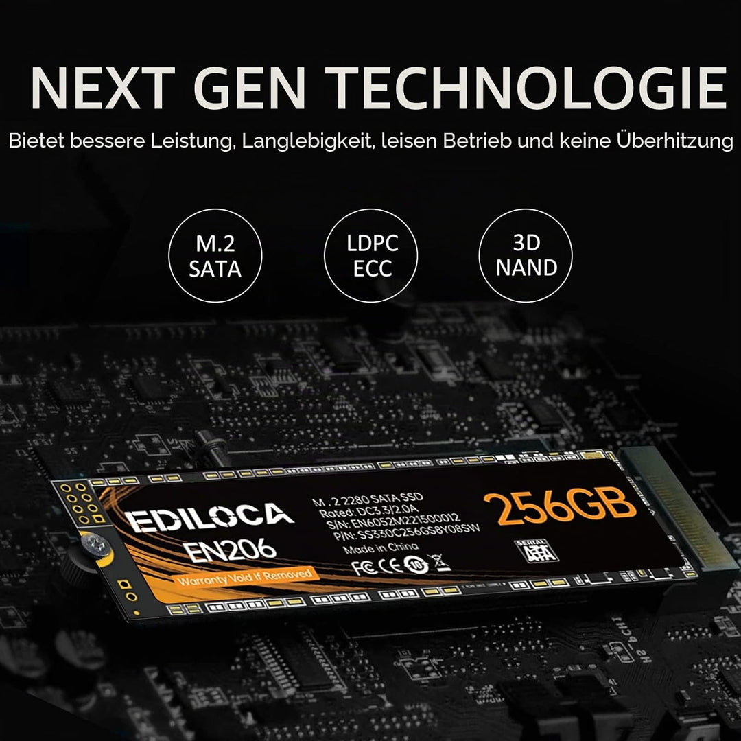 Ediloca EN206 256GB 3D NAND TLC M.2 SSD, M.2 2280 SATA III 6Gb/s SSD Interne Festplatte, Lese-/Schre