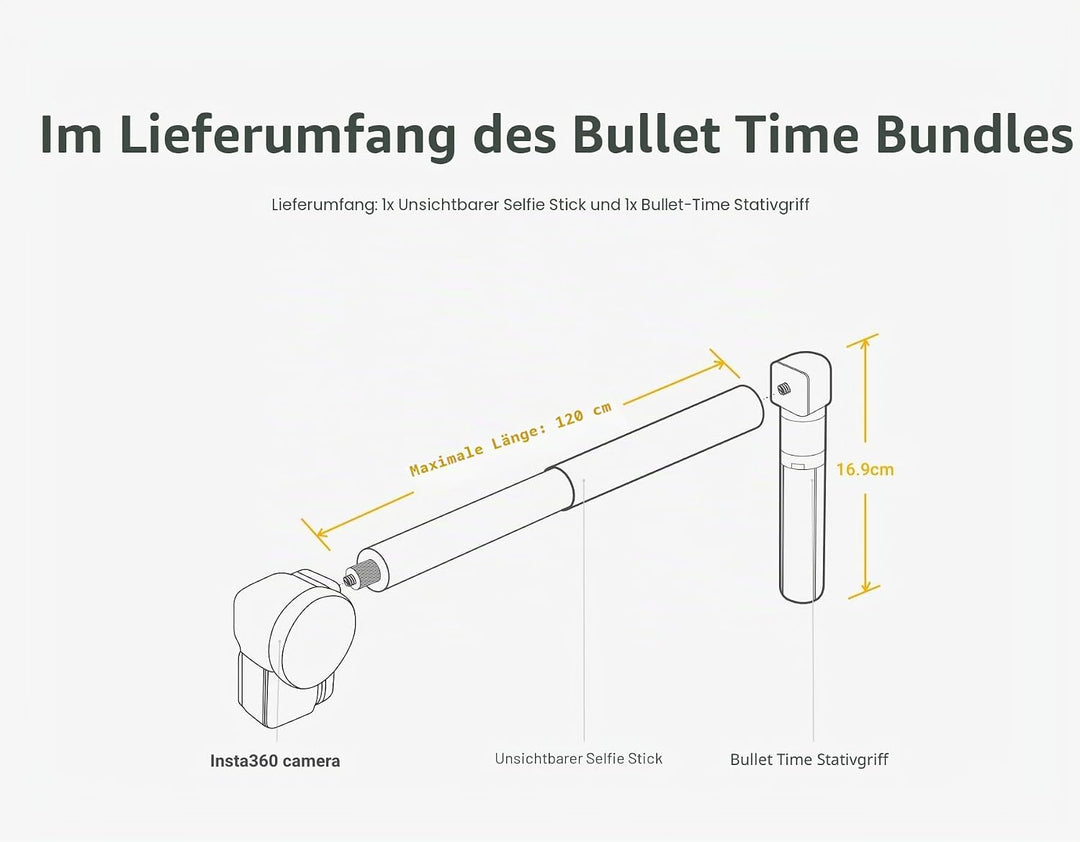 Insta360 Bullet-Time Set (Selfie-Stick & Griff mit Tripod) für X3,ONE RS (ohne 1-Zoll 360),ONE X2,ON