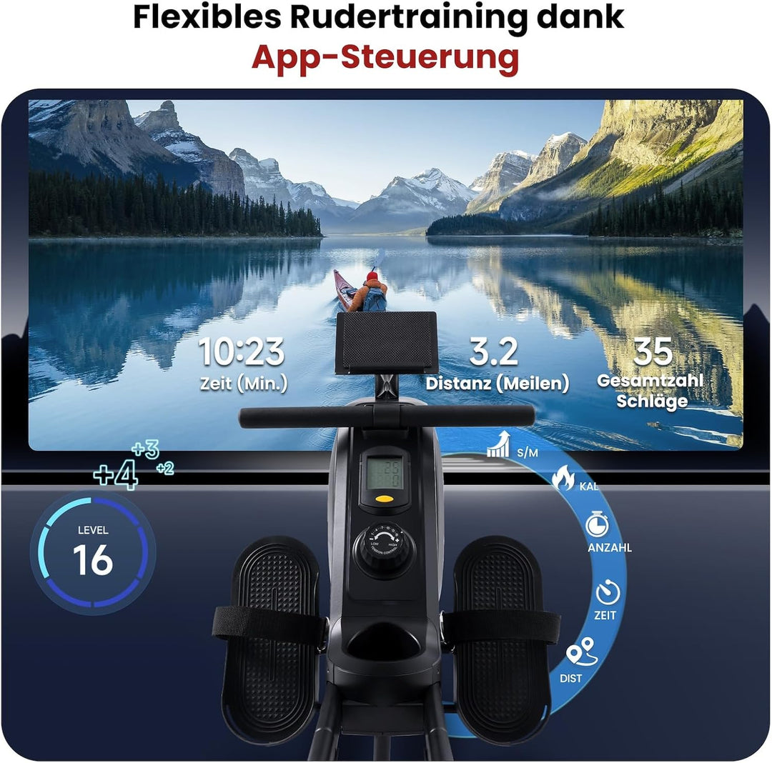 AsVIVA RA11 Rudergerät klappbar, Rudermaschine Heimtrainer mit Magnetbremse, leise, generatorbetrieb
