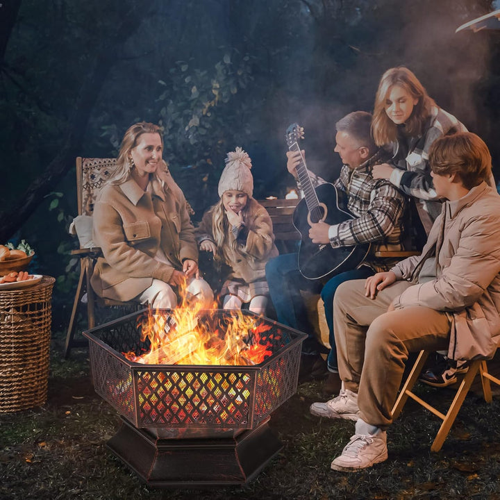 Feuerschale, Feuerschale mit Funkenschutz, Feuerschalen für den Garten, Feuerkorb mit Grillrost,Sech