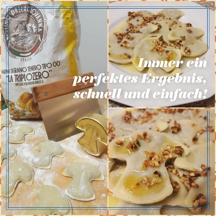 LA GONDOLA Professionelle Ravioli Stempel PILZ aus Messing mit Naturholzgriff -Formen und Stanzer vo