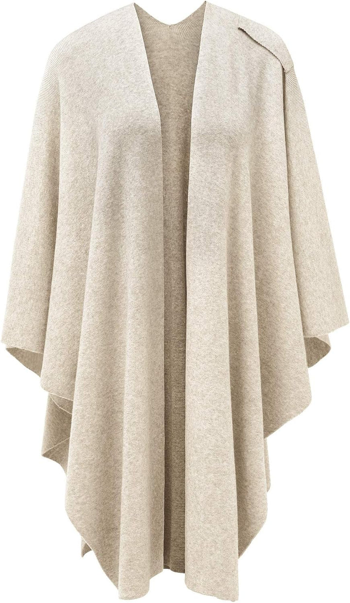 PULI Damen Poncho Schal Cashmere Feeling Strick Cape Cardigan Für Frauen Geschenk Für Mutter Beige E