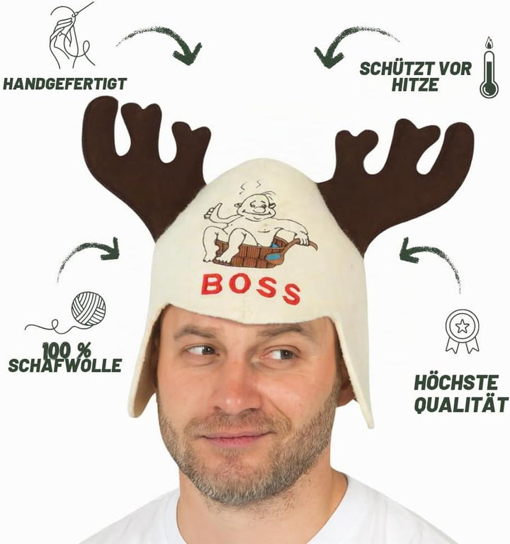 Saunahut für Damen und Herren aus Filz - Moose – Grau Saunahut für Herren und Damen aus 100Prozent N