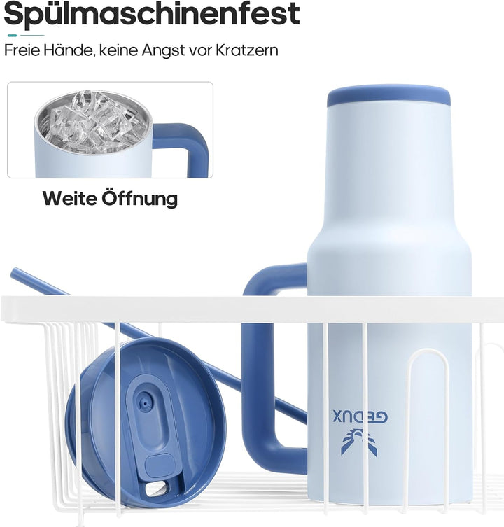 Trinkflasche Mit Strohhalm 1,2L-Thermobecher Mit Henkel, Doppelwandige Vakuumisolierung, Auslaufsich