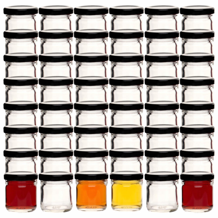 gouveo 48er Set Einmachgläser 40 ml Mini mit Schraub-Deckel schwarz - Mini Vorratsgläser mit Drehver