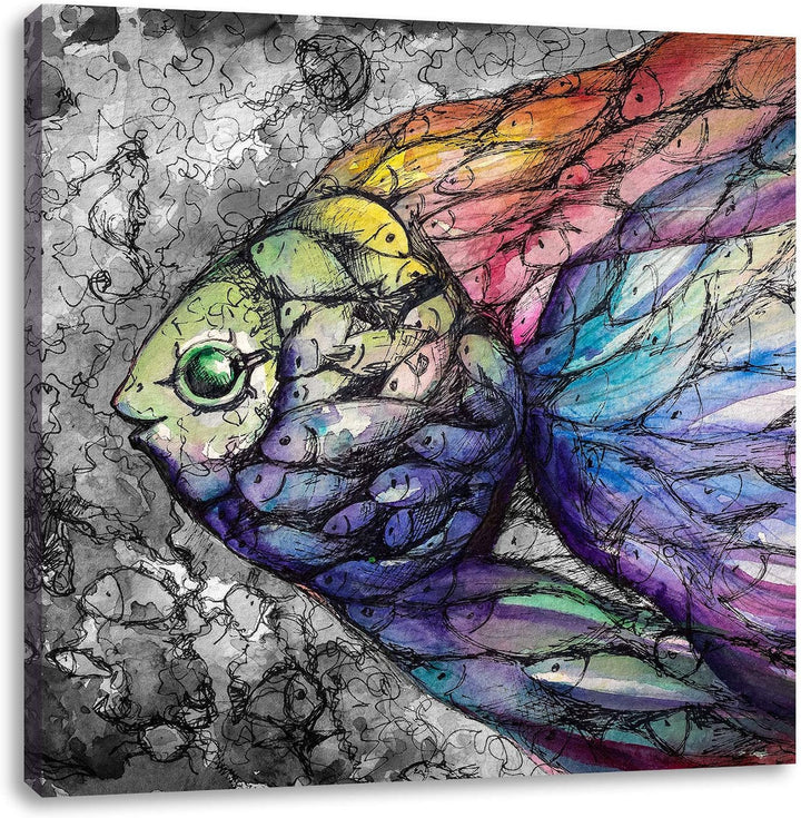 Pixxprint schön gezeichnete Fische als Leinwandbild/Grösse: 70x70 cm/Wandbild/Kunstdruck/fertig besp