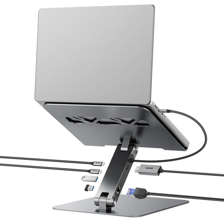 BENFEI Laptop Ständer mit 6-in-1 USB C Dockingstation: HDMI (4K@60Hz), Gigabit-LAN, 100W Power Deliv