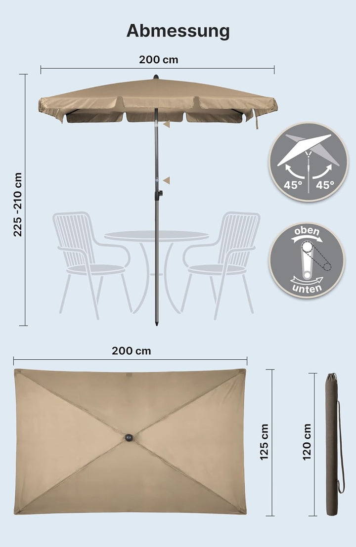 4smile Sonnenschirm Balkon mit Kurbel 200 × 125 cm, Taupe | Sonnenschirm rechteckig, Sonnenschutz Ba