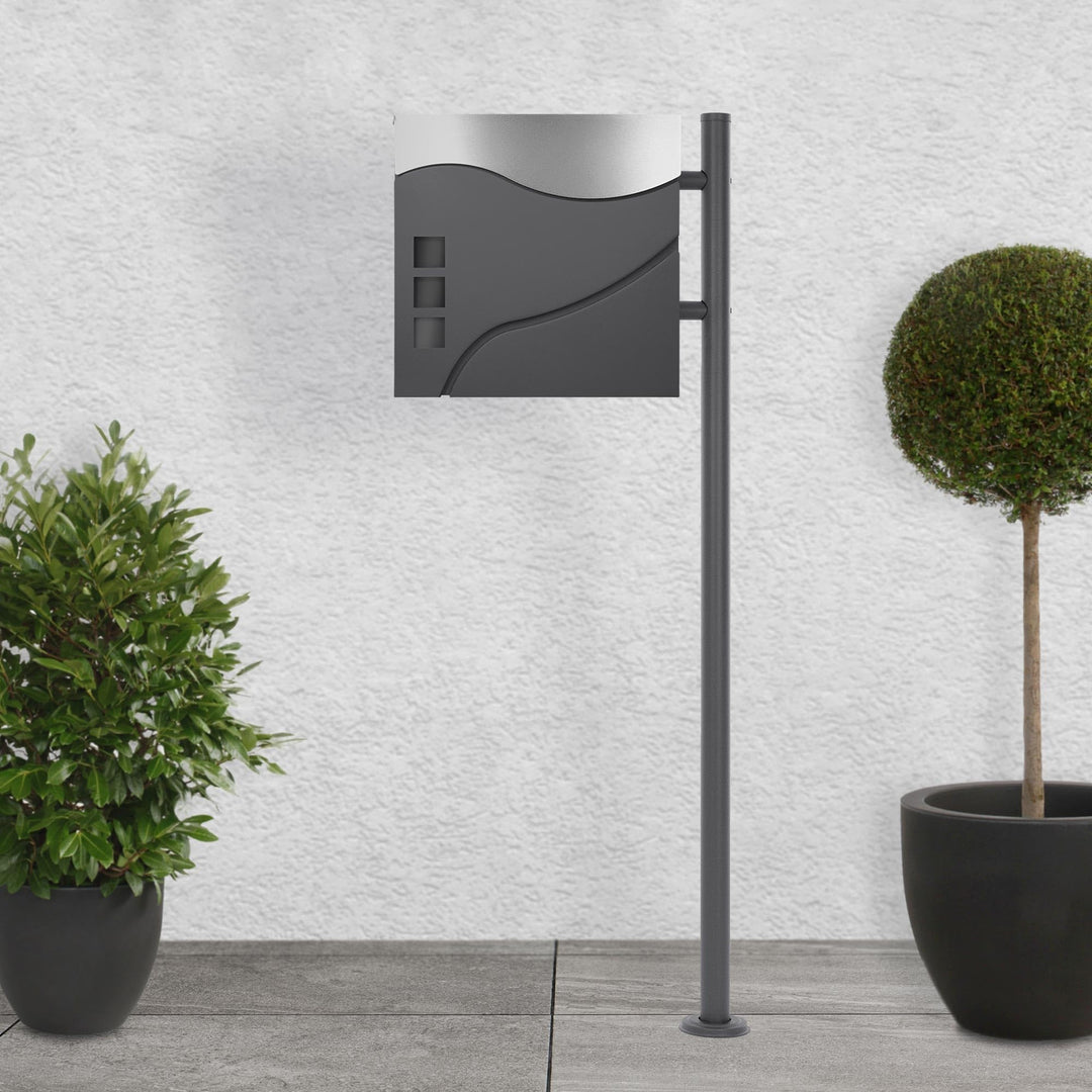 ECD Germany Standbriefkasten mit Zeitungsfach, Design Briefkasten mit Pfosten, Briefkastenständer An
