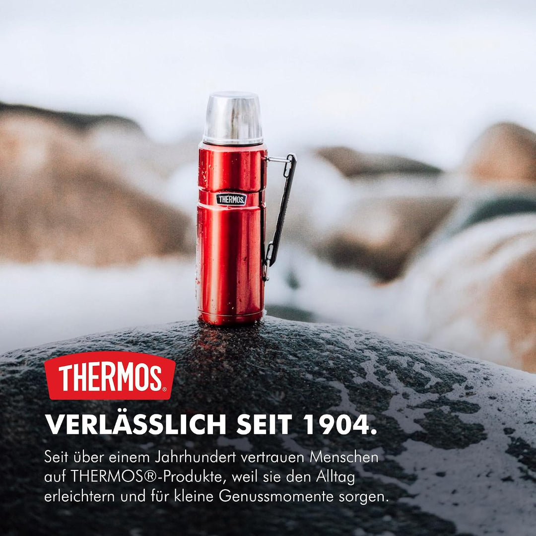 Thermos Stainless King Thermosflasche rot 1,20l - Edelstahl, absolut dicht, mit Trinkbecher und Grif