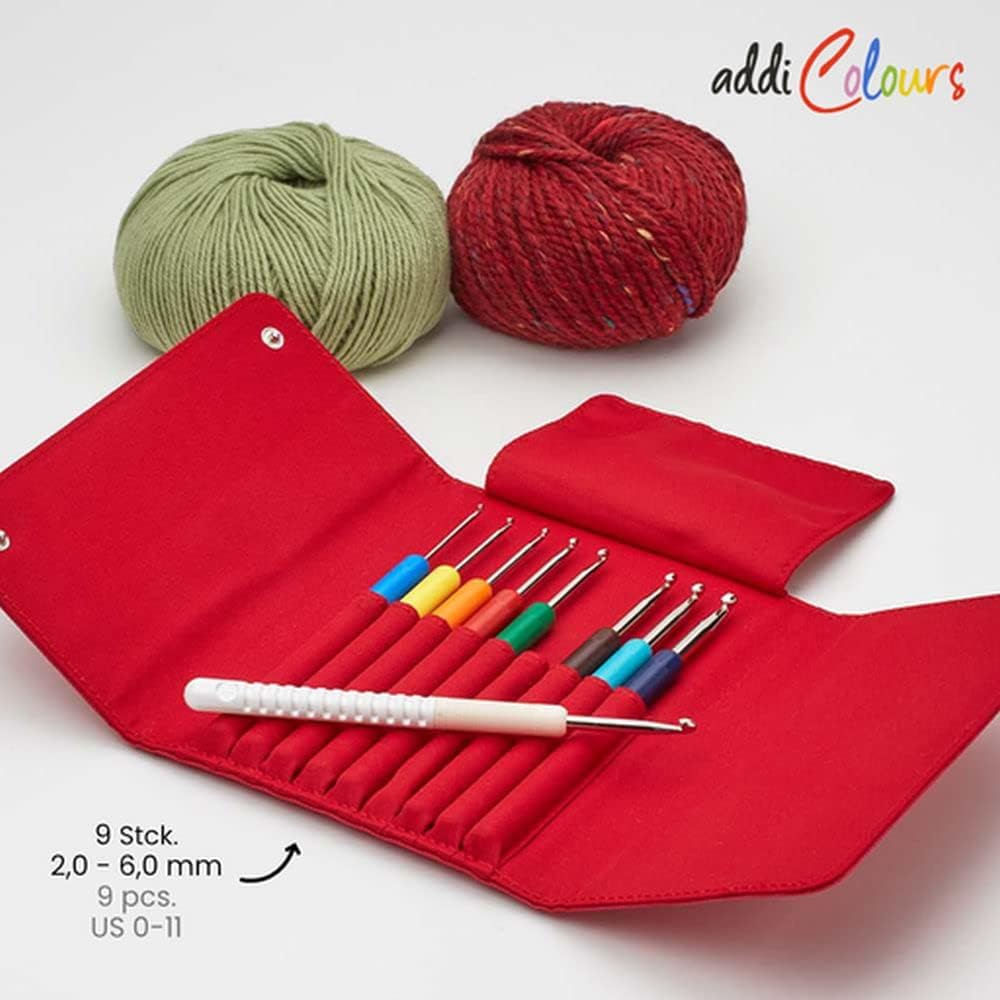 Addi Crochet Hook Case, Aluminium, Red, 2 bis 6mm 2.00 bis 6.00mm, 2.00 bis 6.00mm