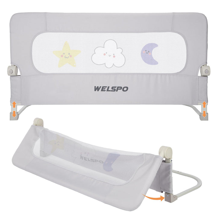 welspo Bettgitter Bettschutzgitter Bettgitter mit Kindermotiven, Rausfallschutz für Kinderbett, Grau