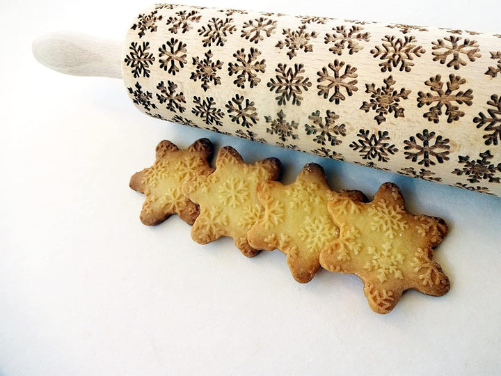 SCHNEEFLOCKE Nudelholz mit Muster Weihnachten Backen - Teigroller Holz für DIY Weihnachten Plätzchen