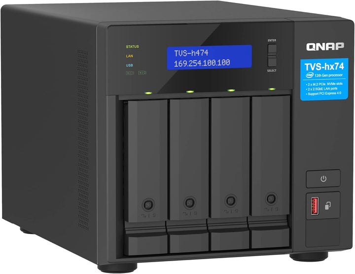 Qnap TVS-h474-PT-8G | Intel Pentium Gold Prozessor, 8 GB RAM, PCIe Gen 4, Schwarz 4-bay 8GB RAM, 4-b