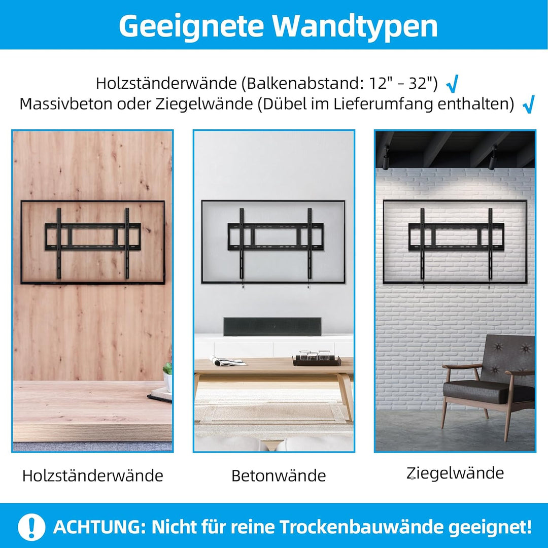 Home Vision, Hochbelastbare TV-Wandhalterung, Bis zu 120 kg, Für 42–100 Zoll Flachbild- und Curved-T