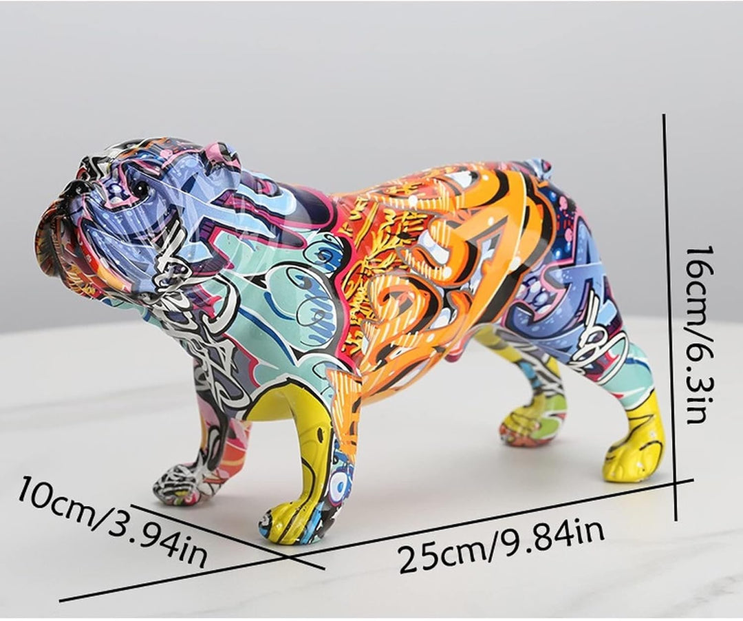 suruim Bunte englische Bulldogge Figuren, kreative Graffiti-Kunst, Moderne Dekoration für Zuhause, S