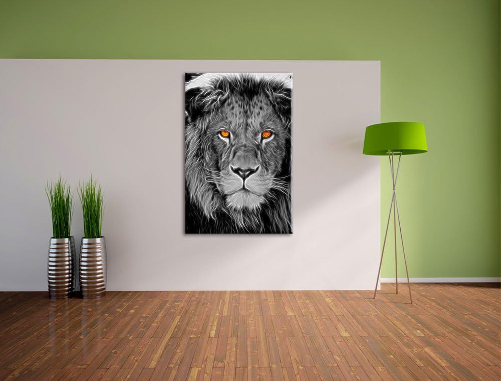 bildschöner Löwe schwarz/weiss Deluxe Format: 100x70 cm auf Leinwand, XXL riesige Bilder fertig gera