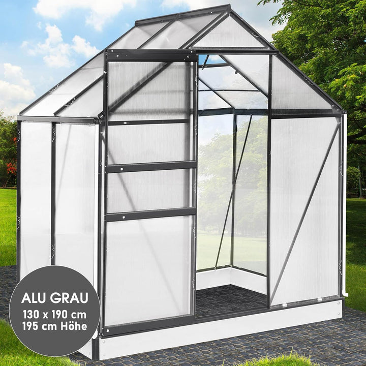 BRAST® Gewächshaus Aluminium mit Fundament rostfrei 40 Modelle 130x190x195cm - 490x250x235cm 6mm Pla