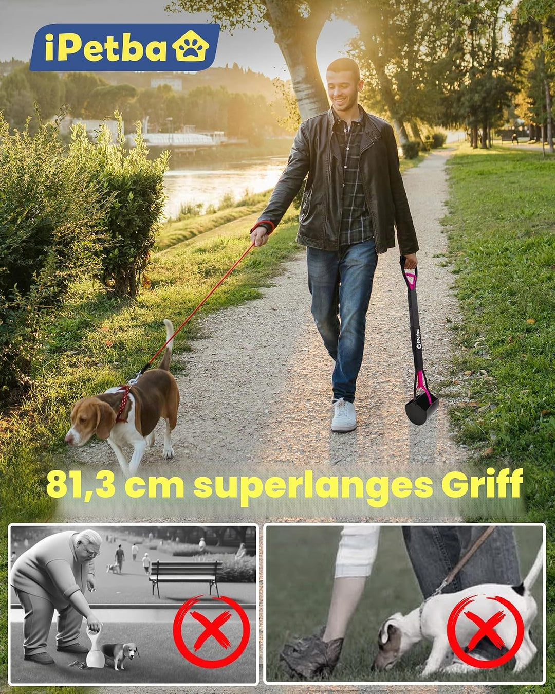 IPETBA 80 cm Grosser Hundekotschaufeln Langer Griff Hundekotsammler Kein Bücken Nötig für Hunde und