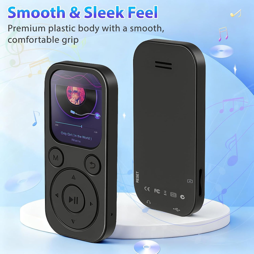 MP3 Player mit Bluetooth 5.3, Tragbarer Musikplayer mit 64GB Speicherkarte, FM Radio, Sprachaufnahme