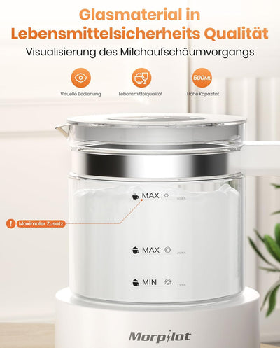 Morpilot Milchaufschäumer Elektrisch, 4 in 1 Milchschäumer für Heisser und Kalter, 600W 500ml, Spülm