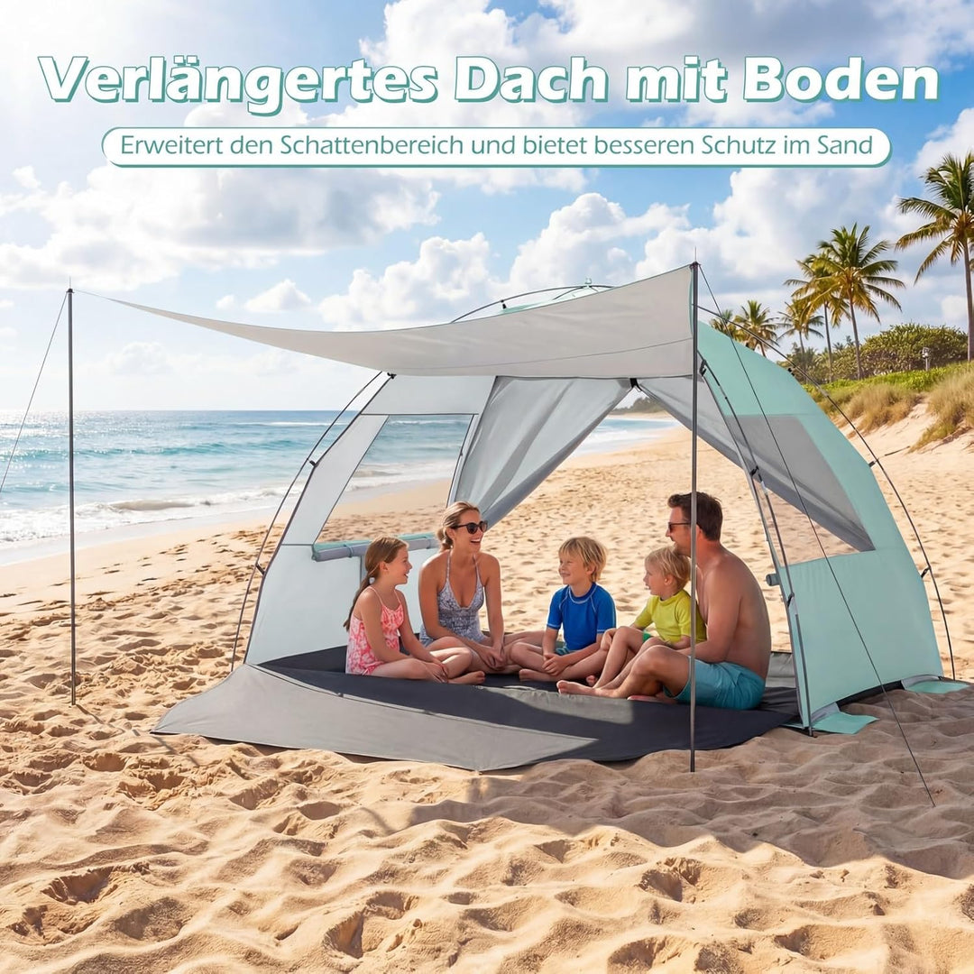 COSTWAY Strandmuschel mit Vordach, Strandzelt UV-Schutz 50+ mit Reissverschlusstüren &amp; Netzfenstern,