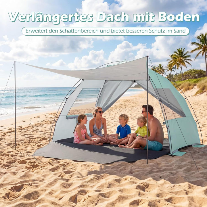 COSTWAY Strandmuschel mit Vordach, Strandzelt UV-Schutz 50+ mit Reissverschlusstüren &amp; Netzfenstern,