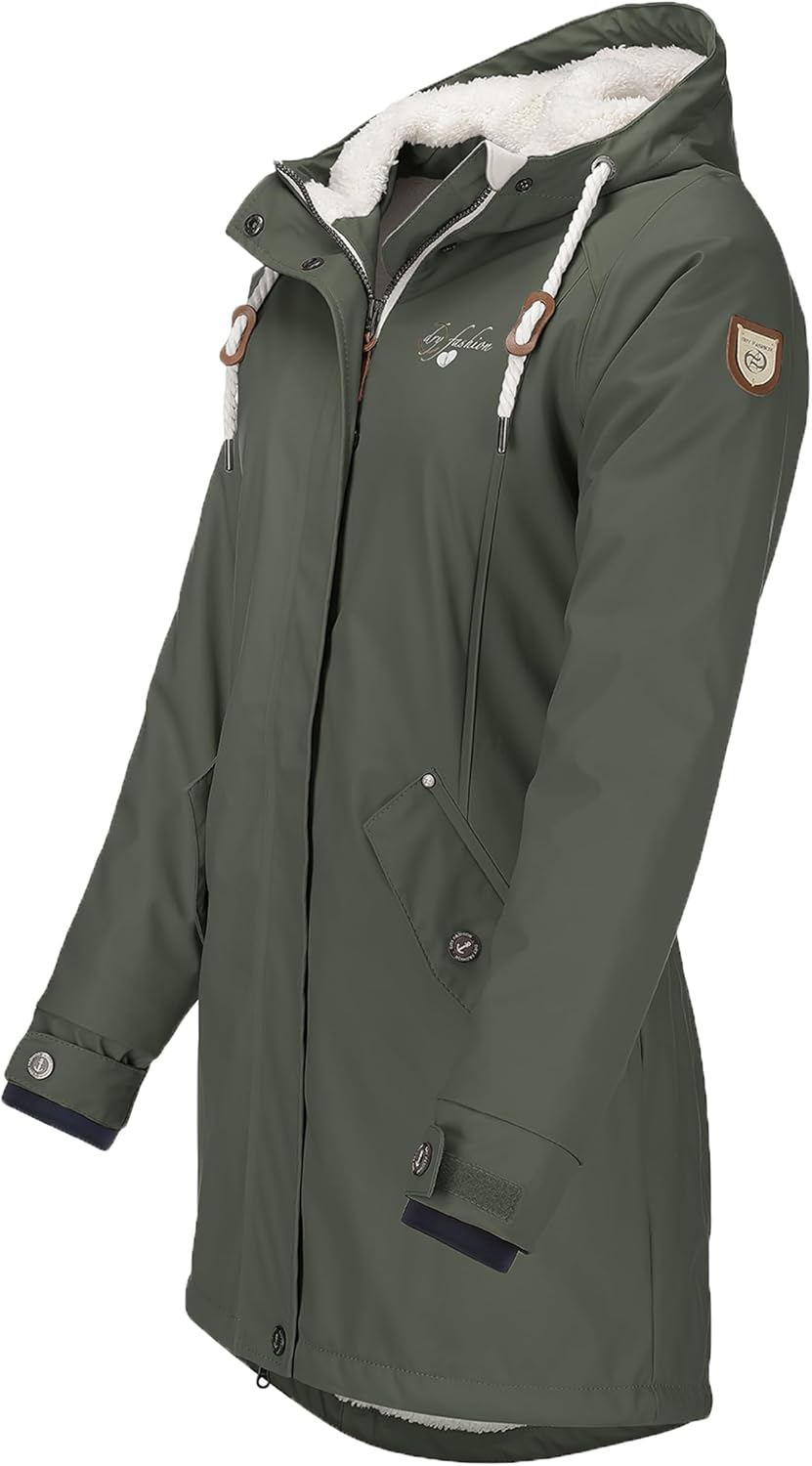 Dry Fashion Damen Regenmantel Malmö - Frauen Regenjacke Jacke mit Kapuze Lang Winddicht Wasserdicht